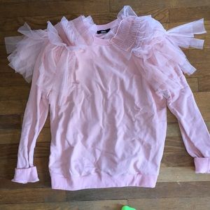 Kosmios Pink Ruffle Shoulder Sweater